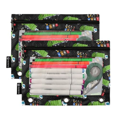 Garbage Truck Trash Recycling Pencil Pouch for 3 Ring Binder, Binder Pencil Pouches with Clear Window Zipper Pencil Case for Office College Supplies, 2PCS (B0310) - color: B0310