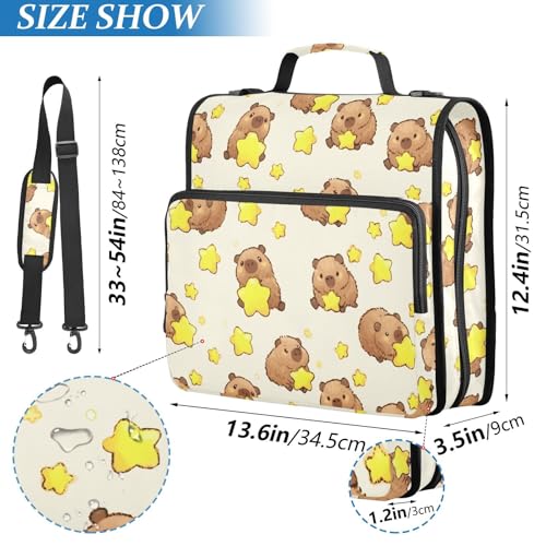 3 Ring Zipper Binder Capybara Yellow Stars Binders Bag with Shoulder Strap 500 Sheets Paper Organizer Trapper Keeper Documents Storage File Folder for School Office - color: A858