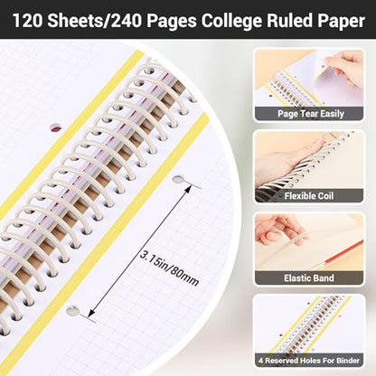EUSOAR Spiral Notebook Graph Paper, A4 9.25" x 11.7" Large 3 Subject Notebook Journal, Hardcover Graph Grid Ruled Paper Composition Notebook 240 Pages with Pocket for Math, Science Students - color: Beige, style: A4 Graph