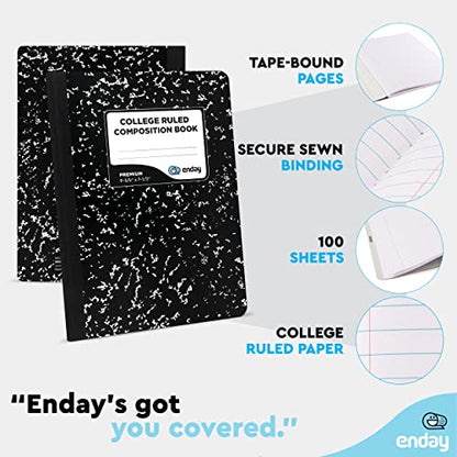 Enday Marble Composition Notebook College Ruled (2 Pack) 100 Sheets Black Composition Notebook For Back to School, Home and Office - size: 2 Pack