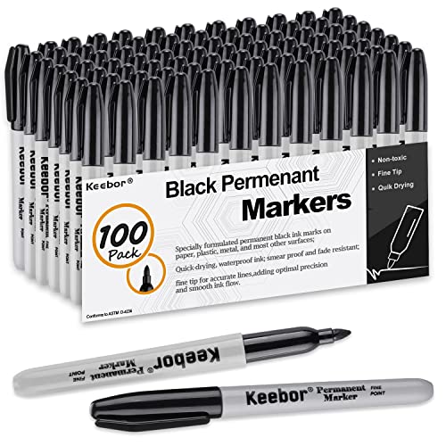 Keebor 블랙 영구 마커 벌크 100팩, 파인 포인트 영구 마커 세트, 방수, 빠른 건조, 학교 및 사무용품 | 영구 마커 세트, 방수, 빠른 건조, 학교 및 사무용품 - size: 100 Pack