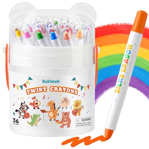 Silky Crayons, 36 Colors Baby Crayons for Toddlers 1-3 and Kids 4-8, Twist Easy-Grip with 150 PDF Pages & Brush– Washable Art Supplies, Ideal Coloring Gift Kit for Boys & Girls - color: Multicolored（36Pack)