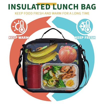 Monster Trucks Lunch Box for Boys Girls Toy Cars Pattern Lunch Bag with Shoulder Strap for Kids Teens Durable Large Capacity Insulated Lunchbox Thermal Meal Bag for School Picnic - color: A-Monster Trucks