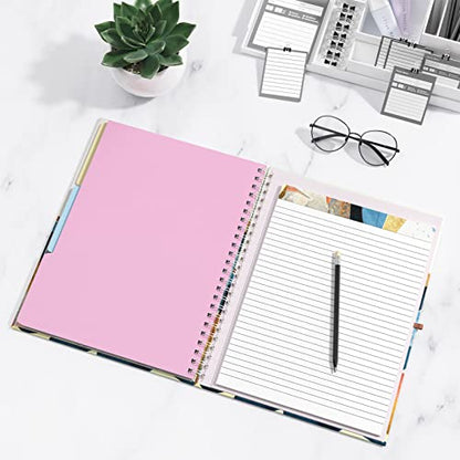 Rimilak Spiral Clipboard Folio with Refillable Lined Notepad, 14.5 x 9.8 In, Hardcover Cover with 5 Interior Pockets, Elastic Band and Pen Loop Series. Cute Stylish Clipfolio, Watercolor Sunset - color: Watercolor Sunset