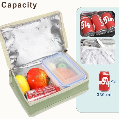 FlowFly Small Insulated Lunch box Portable Soft Bag Mini Cooler Thermal Meal Tote Kit with Handle for Work & School, Light Matcha - color: Light Matcha