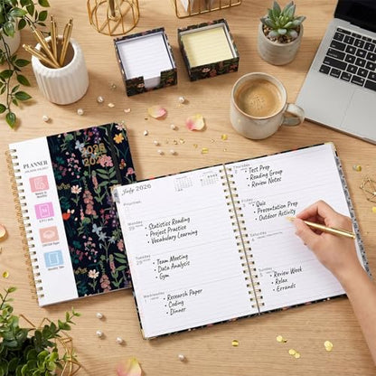 Planner 2026-2027, Weekly and Monthly Academic Planner, Jul 2026 - Jul 2027, 8.5"x11" Large Hardcover Daily Planner Calendar with Tabs for Women, Year Planning Agenda for Teacher and Student (Flowers-2) - color: Flowers-2