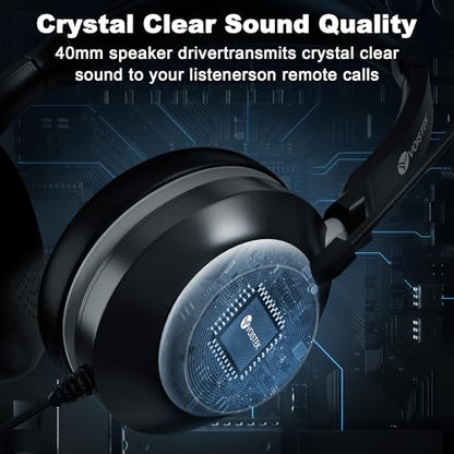 Voistek USB Headset with Microphone for PC/Laptop, One Ear Computer Headphones with Noise Cancelling Mic, 3.5mm+USB in-Line Mute, Volume Control for Work Home Office Online Class Skype Zoom