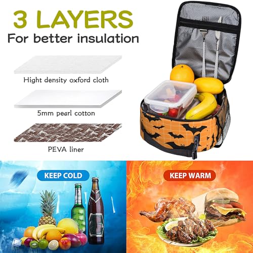 Halloween Bat Kids Lunch Bag Insulated Lunch Box Cooler Freezable Meal Prep Bag with Shoulder Strap Waterproof Lunch Container for Boys Girls School Office Picnic - color: Halloween Bat