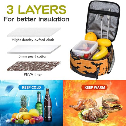 Halloween Bat Kids Lunch Bag Insulated Lunch Box Cooler Freezable Meal Prep Bag with Shoulder Strap Waterproof Lunch Container for Boys Girls School Office Picnic - color: Halloween Bat