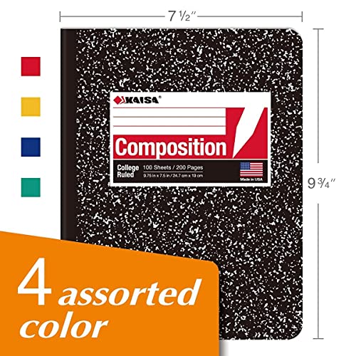 KAISA Composition Notebooks With Lined Paper, College Ruled 9-3/4" x 7-1/2" Comp Books Writing Journals Notebook, 4pads, C10001C - color: 4pad, size: college