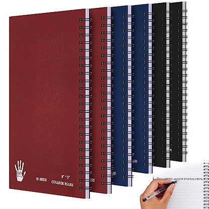 Lewtemi 6 Pack Small Left Handed Notebook 8"x5" Lefty Spiral Notebooks Wire Bound Mini Notebook 50 Sheets College Ruled Paper Journal(Black, Red, Blue) - color: Black, Red, Blue