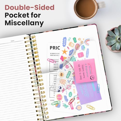 Large Spiral Lined Notebook for Work with Dividers & Tabs, 8.5"x11" Hardcover 5 Subject Notebook, College Ruled, 280 Pages, Blush Garden - color: C - Blush Garden