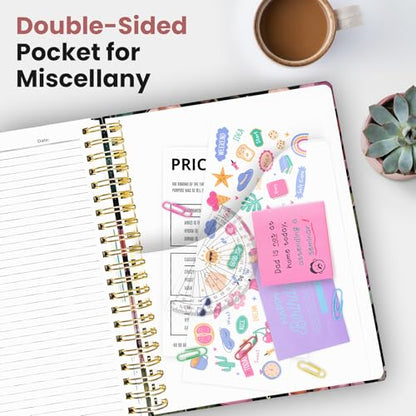 Large Spiral Lined Notebook for Work with Dividers & Tabs, 8.5"x11" Hardcover 5 Subject Notebook, College Ruled, 280 Pages, Blush Garden - color: C - Blush Garden