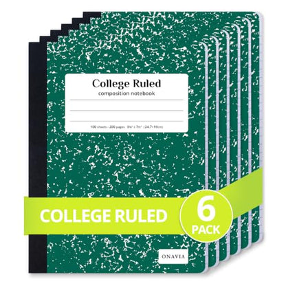 ONAVIA Composition Notebook College Ruled 6 Pack, 200 Pages, Marble Green | 100 ct, 9.75 x 7.5 in, Durable Comp Book, School Notebooks, Students, Note Taking, Writing, Teachers - color: Green, style: 6 Pack