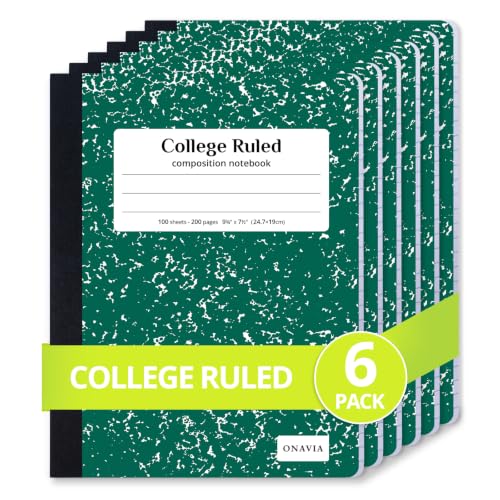 ONAVIA Composition Notebook College Ruled 6 Pack, 200 Pages, Marble Green | 100 ct, 9.75 x 7.5 in, Durable Comp Book, School Notebooks, Students, Note Taking, Writing, Teachers - color: Green, style: 6 Pack