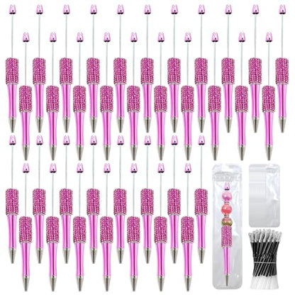 75 Pcs DIY Diamond Beadable Pen Kit - 25 Plastic Rhinestone Beaded Pens Bulk with Refills & Bags - Fancy Cute Glitter Pens for Crafting, Students & Teachers – School Supplies (Rose Red) - color: Rose Red, size: 25
