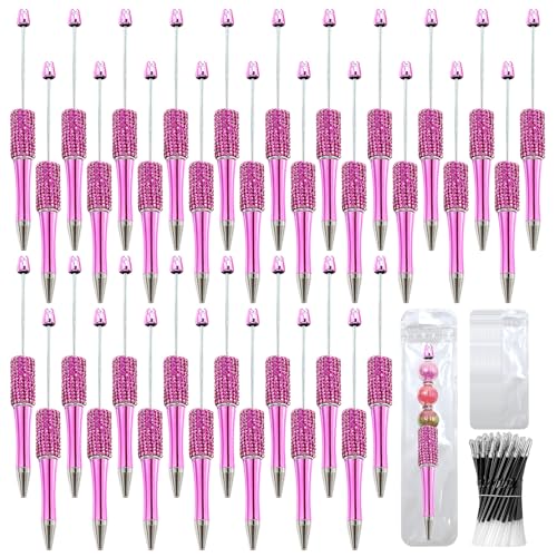 150 Pcs DIY Diamond Beadable Pen Kit - 50 Plastic Rhinestone Beaded Pens Bulk with Refills & Bags - Fancy Cute Glitter Pens for Crafting, Students & Teachers – School Supplies (Rose Red) - color: Rose Red, size: 50