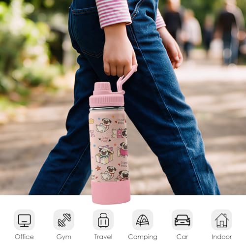 Pug Gifts for Dog Lovers - Christmas Birthday Gifts For Pug Lovers - I Love Pugs 18oz Water Bottle for Dog Mom, Keeps Drinks Cold & Hot Double Wall Vacuum Insulated Tumbler - color: French Bulldog