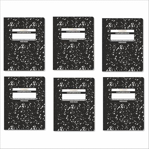 Composition Book – 100 Sheets, Wide Ruled, 9.75 x 7.5 inch – Durable Flex Cover – School & Office Use – Pack of 6 - color: Black Marble, size: Pack of 6