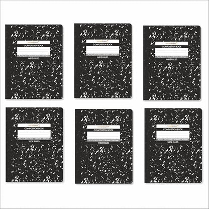 Composition Book – 100 Sheets, Wide Ruled, 9.75 x 7.5 inch – Durable Flex Cover – School & Office Use – Pack of 6 - color: Black Marble, size: Pack of 6