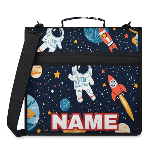 Custom Zipper Binder Galaxy Spaceman Rocket 3 Ring Binder 1.5 Inch Expanding Pockets File Folder Large Capacity Document Organizer Bag with Handle and Strap - color: Multi 3