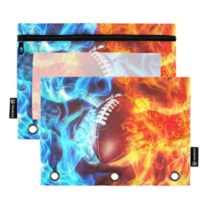 Football Pencil Pouch For 3 Ring Binder Clear Window Pencil Case For 3 Ring Reinforced Grommets With Zipper, 2 Pack - color: Football
