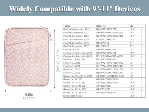 TiMOVO 9-11" Tablet Sleeve Bag for iPad 11-inch A16 2025, iPad 10.9"/10.2"| Air 11 Inch/5th/4th Gen. 10.9", Galaxy Tab A9+/A11Plus 11", Protective Bag with Pocket, Pink Leopard - color: Aa-Pink Leopard, size: 9-11 Inch