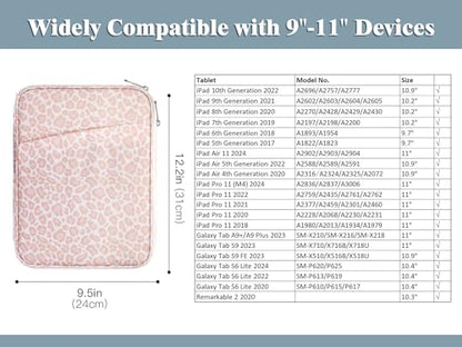 TiMOVO 9-11" Tablet Sleeve Bag for iPad 11-inch A16 2025, iPad 10.9"/10.2"| Air 11 Inch/5th/4th Gen. 10.9", Galaxy Tab A9+/A11Plus 11", Protective Bag with Pocket, Pink Leopard - color: Aa-Pink Leopard, size: 9-11 Inch