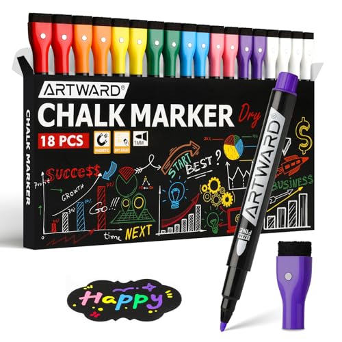 Magnetic Liquid Chalk Markers for LED Drawing Note Board Calendar Planning Board Clear Glass Dry Erase Whiteboard Window Mirror Christmas Holidays Painting,18 Pack,Vibrant Colors,1mm Extra Fine Points - color: Muticolors - 18pcs