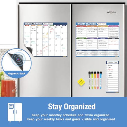 HOMiDEK Magnetic Calendar for Refrigerator: Reusable Dry Erase Monthly Fridge Whiteboard Calendar Magnet Weekly Planner White Board with Magnetic list, Dry Erase Markers and Eraser - 14 x 11 Inches - size: 11"W x 14"H, style: Monthly Planner + Weekly Plan
