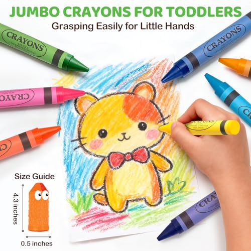 200 Count Jumbo Crayons Bulk Set, 8 Colors Washable Silky Crayons, Non-Toxic School Supplies & Art Supplies for Preschool Kindergarten Classrooms, Easter Basket Stuffers Party Favors Gifts for Kids 3+