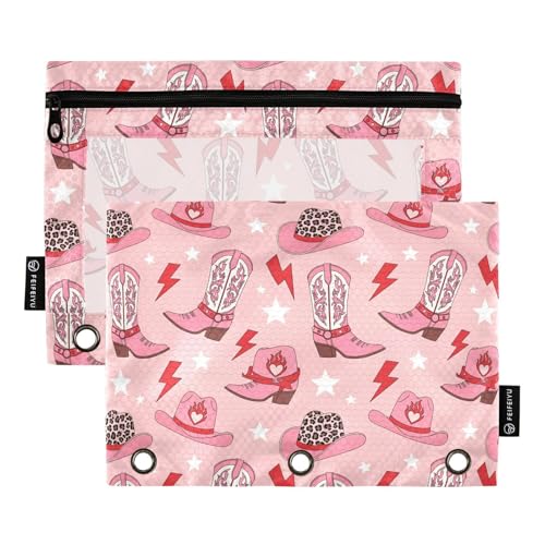 Emelivor Hat Boots Pink Pencil Pouch for 3 Ring Binder 2 Pack Binder Pencil Pouches Zippered Clear Pencil Case Cosmetic Bag for Office Work College Home Supplies - color: 27-Hat Boots
