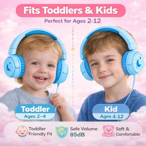 K6 Kids Headphones for Toddler & Kids Ages 2-12, 85/94dB Safe Volume Limited, Wired with 3.5mm Jack, HD Microphone, Adjustable & Foldable, On-Ear Headphones for Tablet, School, Travel (Cyan) - color: Cyan