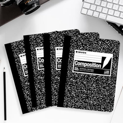 KAISA Classic Marble Composition Notebook, Wide Ruled Paper, Hard Cover 100 Sheets Notebooks, 9.75 x 7.5 Inches, 4 Pads - color: 4pad, size: wide-hard