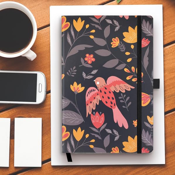 RICCO BELLO Lined Journal Notebook, Folk Art Flowers, Hardcover | Pen Holder, College Ruled, 96 Sheets/192 Pages, 5.7 x 8.4 Inches, For Work & Notes - color: Folk Art Flowers
