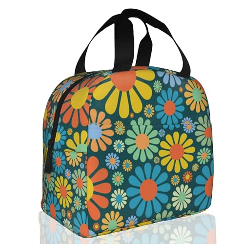 Groovy Flowers 70s Floral Vintage Insulated Lunch Bag Reusable Lunch Box Women Men,Cooler Thermal Meal Tote for Kids School Student Picnic Office Work - color: Groovy Flowers 70s Floral Vintage