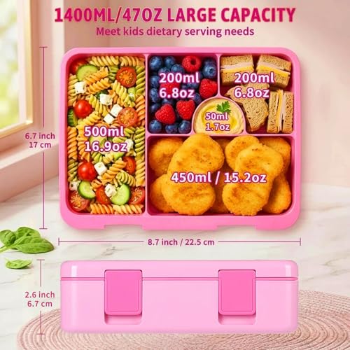 rockpapa Kids Lunch Box Set with 14oz Insulated Water Bottle & Lunch Bag, Leakproof 5.5 Cups Bento Box for School & Children, BPA-Free, Microwave Safe for Boys Girls (Pink Fairies) - color: Pink Fairies