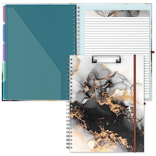 Hongri Clipboard Folio with Refillable Lined Notepad, 8.5 x 11 Folders with Storage 10 Pockets, Spiral Portfolio, Size 12.8X 9.7 in, Office & School Supplies, Black Marble - color: Black Marble
