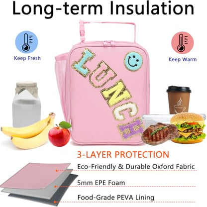 GYEUKHAM Insulated Lunch Bag for Women Girl Teen large Insulated Kid Lunch Bag,Large Reusable Cute Cooler Bag for School Work Picnic,Pink Alphabet - color: Pink Alphabet