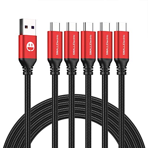 SMALLElectric USB to USB C Cable 5 Pack 6FT, A to Type C Fast Charger Cord | 3A braided USB A to C charging cords for iPhone 17 16 15, Samsung Galaxy, LG; 5 pack for home, office, car and travel.(Red) - color: Red, size: 6foot
