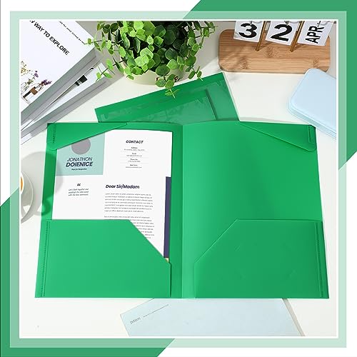 Henoyso 60 Pack Plastic Folders with Clear Front Pockets Bulk Heavy Duty File Folders with 2 Pockets and Card Slot for Student Teacher Back to School Supplies Office Presentation (Green) - color: Green