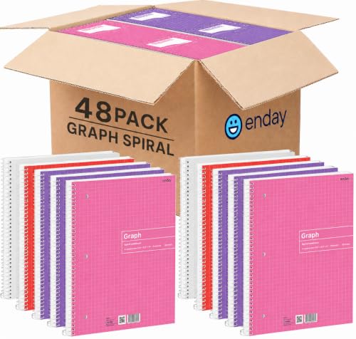 Emraw Quad Ruled Notebook Spiral with 70 Sheets White Paper - Set Includes: Blue, Black, Yellow, & Green Covers (48 Pack) - size: 48 Pack