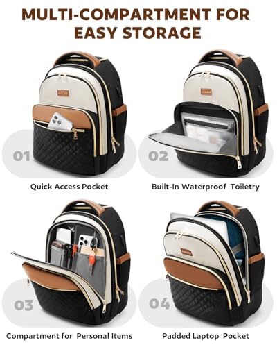 Arcoyard Rolling Backpack for Women, 15 inch Wheeled Laptop Bag | Water Resistant, Underseat Carry On Luggage, TSA Friendly, Black Beige Brown - color: Black Beige Brown, size: 15-inch