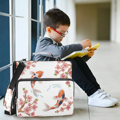 Koi Fish Cherry Flower Zipper Binder 3 Ring with Handle and Shoulder Strap, 500 Sheet Binder Organizer Capacity & Multi-Pockets for School Office