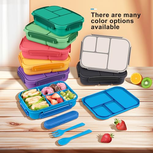 Amathley Lunch Box Kids,Bento Box Adult,Leakproof Lunch Containers for Adults/Kids/Toddler,1200ML-4 Compartments bento Lunch box with Utensil,Microwave & Dishwasher & Freezer Safe (Blue) - color: Blue
