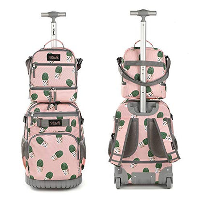 Tilami Rolling Backpack 19 inch with Lunch Bag Wheeled Laptop Backpack (Cactus) - color: Cactus