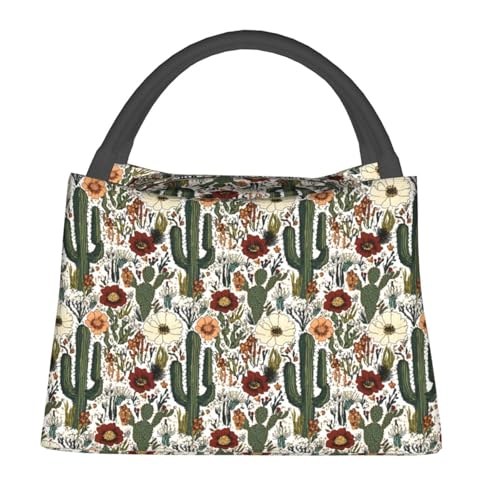 Cactus Floral Reusable Lunch Box, Desert Botanical Lunchbox for Boys Girls, Insulated Lunchbag, 11in*6.3in*6.7in, Gifts Makeup Bag, Portable Handbag for School Picnic Work Travel Beach - color: Cactus