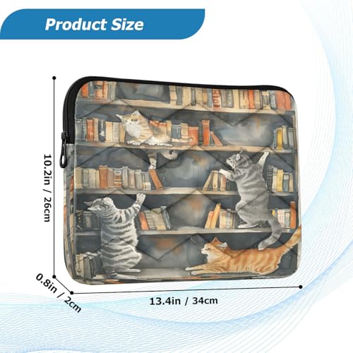 Laptop Sleeve Notebook Computer Pocket Case MacBook Pro 13-14 Inch Sleeve Cats Playing Bookshelf for Woman Man