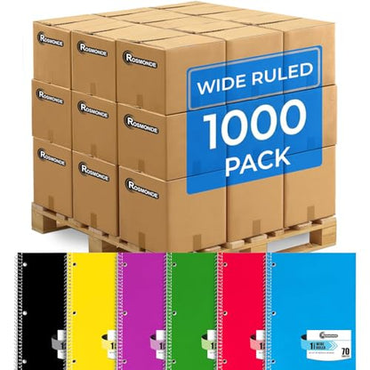 Rosmonde 1000 Packs (Pallet) 1 Subject Notebooks, Wide Ruled, Pallet of Notebooks, 70 Sheets (140 pages), 8 x 10-1/2", Spiral Notebook Bulk, Bulk Spiral Notebooks for School & Office, 4-7 Days Transit - size: 1000 Pack | Express Pallet, style: 1 Subject -