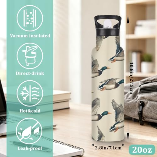 Mallard Duck 20 oz Insulated Water Bottles Wild Bird Stainless Steel Thermal Bottle Leak Resistant with Straw Twist Cap and Handle for Sports Coffee Mug Cup - color: Mallard Duck,Wild Bird